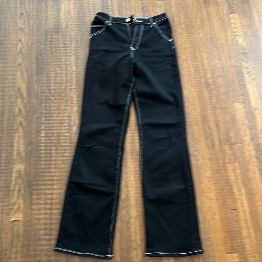 Tiger mist black stretch pants with white stitching